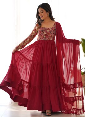 Georgette Designer Suit with Embroidered Work in Red