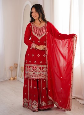 Embroidered Work Palazzo Suit For Party in Red