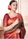 Brown and Red Woven Work Traditional Designer Saree - 1