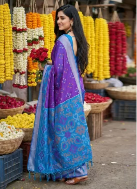 Silk Blend Woven Work Traditional Saree in Blue and Violet