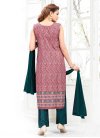 Bottle Green and Hot Pink Print Work Cotton Readymade Designer Salwar Suit - 1