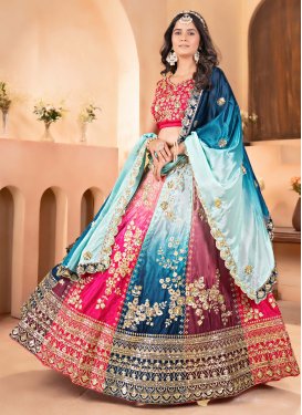 Embroidered Work Chinon Trendy Lehenga Choli in Multi Colour for Women