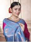 Blue and Rose Pink Kanjivaram Silk Designer Traditional Saree - 2