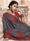 Grey and Red Embroidered Work Designer Contemporary Saree - 1