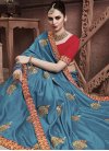 Light Blue and Red Embroidered Work Designer Traditional Saree - 1