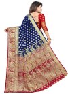 Navy Blue and Red Woven Work Designer Contemporary Style Saree - 1