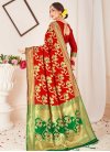 Green and Red Woven Work Contemporary Style Saree - 1