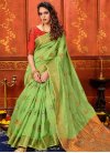 Woven Work Mint Green and Red Designer Contemporary Saree - 1