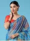 Light Blue and Red Cotton Traditional Designer Saree - 1
