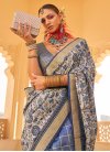 Light Blue and Silver Color Print Work Trendy Classic Saree - 1