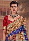 Print Work Blue and Red Contemporary Style Saree - 1