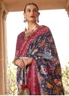 Navy Blue and Red Dola Silk Designer Contemporary Style Saree - 1