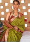 Maroon and Olive Woven Work  Designer Contemporary Saree - 1
