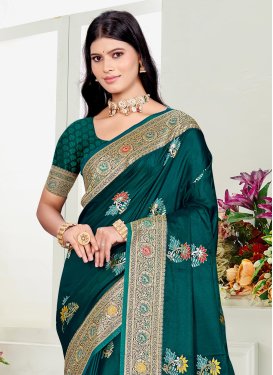 Woven Work Satin Silk Traditional Saree in Teal for Women