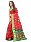 Green and Red Woven Work Contemporary Style Saree - 2