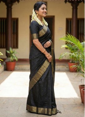 Silk Blend Traditional Saree with Woven Work for Women in Black