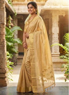 Woven Work Silk Blend Traditional Saree in Cream for Festival