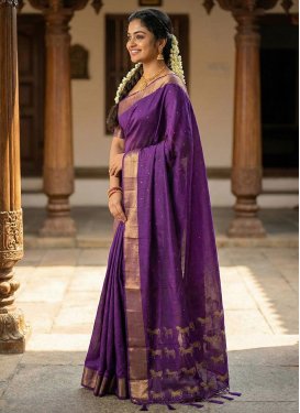 Silk Blend Woven Work Trendy Saree in Purple