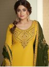 Embroidered Work Olive and Yellow Faux Georgette Kameez Style Lehenga Choli - 1