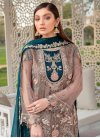 Faux Georgette Beige and Teal Pant Style Pakistani Salwar Suit - 1