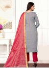 Grey and Red Cotton Pant Style Designer Salwar Kameez - 1