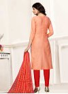 Peach and Red Cotton Silk Pant Style Designer Salwar Kameez - 1