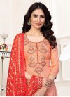 Peach and Red Cotton Silk Pant Style Designer Salwar Kameez - 2