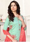 Red and Turquoise Cotton Silk Pant Style Designer Salwar Kameez - 2