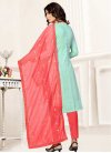 Red and Turquoise Cotton Silk Pant Style Designer Salwar Kameez - 1