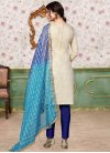 Cotton Silk Beige and Navy Blue Embroidered Work Pant Style Pakistani Salwar Suit - 1