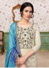 Cotton Silk Beige and Navy Blue Embroidered Work Pant Style Pakistani Salwar Suit - 2