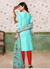 Firozi and Red Cotton Silk Pant Style Designer Salwar Kameez - 2