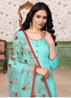 Firozi and Red Cotton Silk Pant Style Designer Salwar Kameez - 1