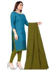 Light Blue and Olive Embroidered Work Trendy Churidar Salwar Suit - 1