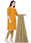 Chanderi Cotton Brown and Orange Embroidered Work Trendy Churidar Salwar Kameez - 1