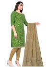 Brown and Olive Chanderi Cotton Trendy Churidar Salwar Kameez For Casual - 1