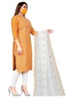 Orange and White Cotton Trendy Churidar Salwar Suit - 1
