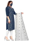 Bandhej Print Work Navy Blue and White Cotton Trendy Churidar Salwar Suit - 1