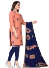 Embroidered Work Cotton Navy Blue and Salmon Trendy Churidar Salwar Suit - 1