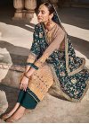 Beige and Teal Faux Georgette Pant Style Pakistani Salwar Kameez For Ceremonial - 1
