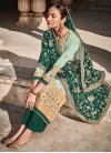 Faux Georgette Green and Turquoise Embroidered Work Pant Style Pakistani Salwar Suit - 1