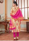 Beige and Rose Pink Art Silk Pant Style Designer Salwar Kameez - 1