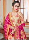 Beige and Rose Pink Art Silk Pant Style Designer Salwar Kameez - 2