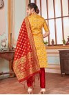 Art Silk Mustard and Red Pant Style Salwar Suit - 2