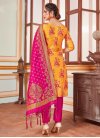 Art Silk Mustard and Rose Pink Pant Style Designer Salwar Kameez - 1