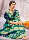 Navy Blue and Teal Woven Work Contemporary Style Saree - 1