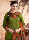 Cotton Green and Orange Digital Print Work Punjabi Salwar Kameez - 1