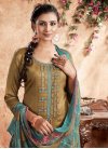 Gold and Sea Green Trendy Patiala Suit - 1