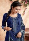 Cotton Light Blue and Navy Blue Embroidered Work Semi Patiala Salwar Kameez - 1