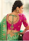 Embroidered Work Green and Rose Pink Designer Contemporary Saree - 1